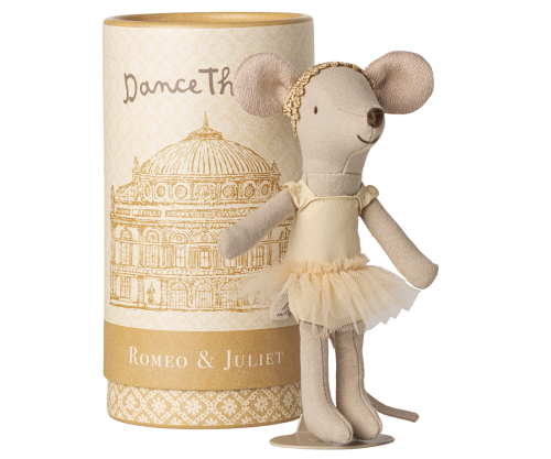 Maileg – Ballerina dansmus, storasyster i fin ask / låda med metallställ