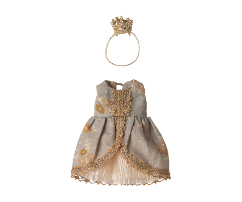 Maileg – Kläder till prinsessa storasyster mus, klänning och guldig krona