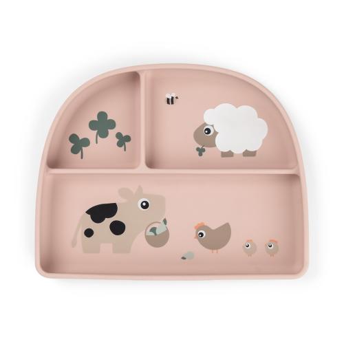 Silikontallrik Stick&Stay - Tiny farm - Powder
