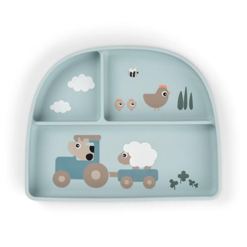 Silikontallrik Stick&Stay - Tiny farm - Blue