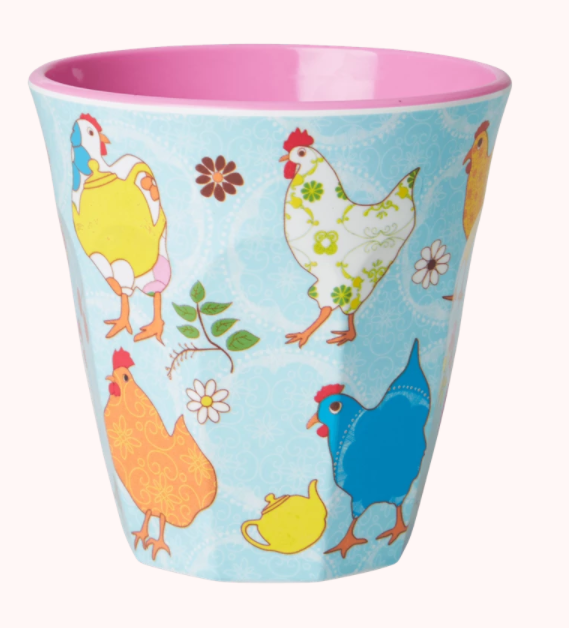 MEDIUM MELAMINKOPP - BLÅTT - HÖNSTRYCK