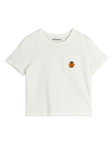 Ladybugs T-shirt med ficka, Off-white - MiniRodini