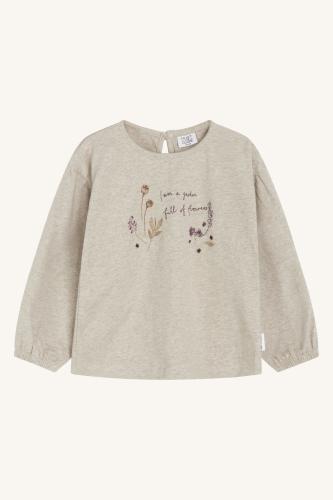 Alma, Långärmad T-shirt Flowers - Beige melange