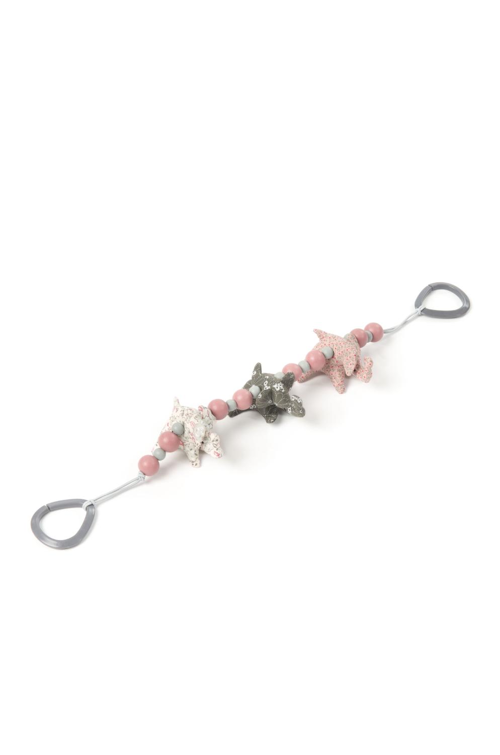 Barnvagndkedja - elefanter - rosa/grå