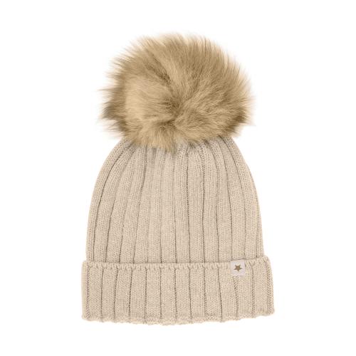 Pompom Mössa beige - Stickad Alpaca