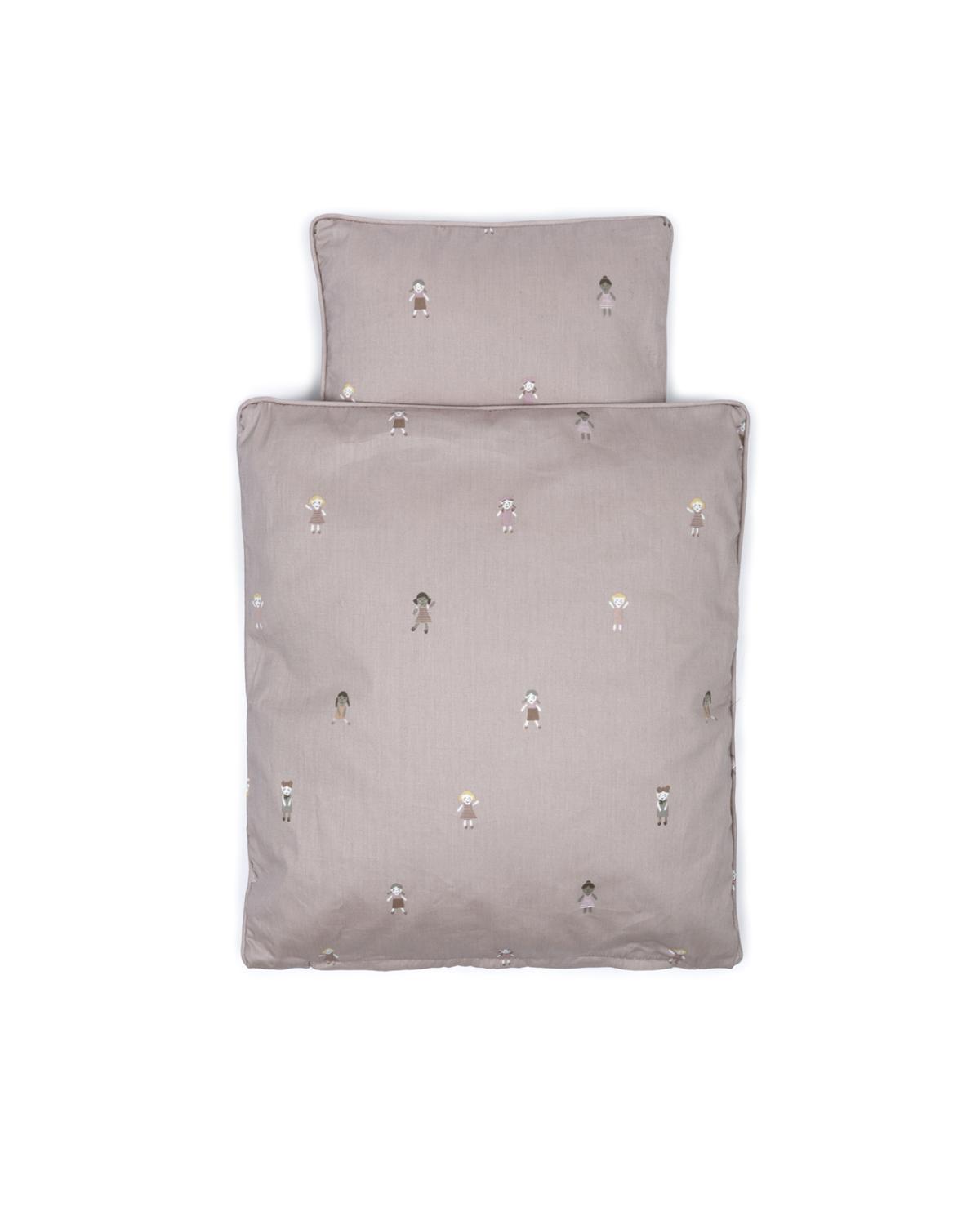 Docksängkläder - puder rosa/lila med dockor