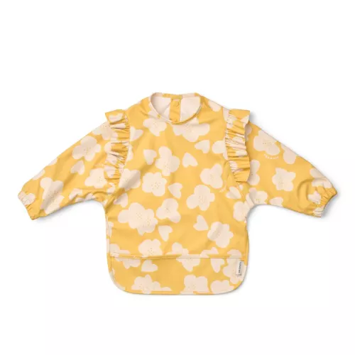 Ruffle cape bib, Merle - Flower / Lemon yellow