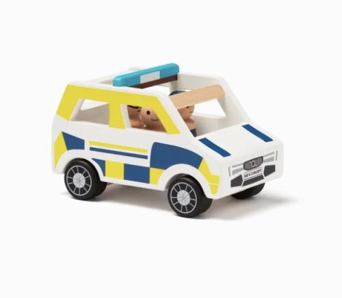 Polisbil, Aiden i trä -  Vit, blå och gul