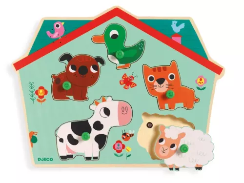 Träpussel med ljud och djur