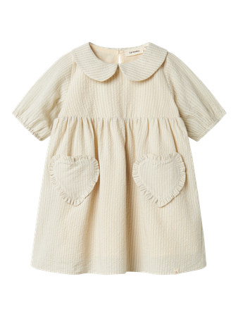 Klänning Folly, blårandig med hjärtfickor