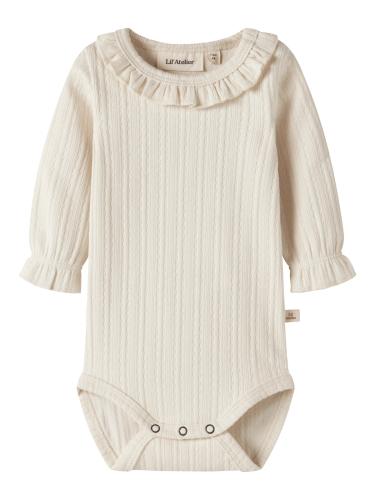 Ribbstickad body med volang - vit