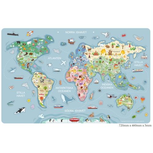 Väggkarta världen magnetpussel och whiteboard