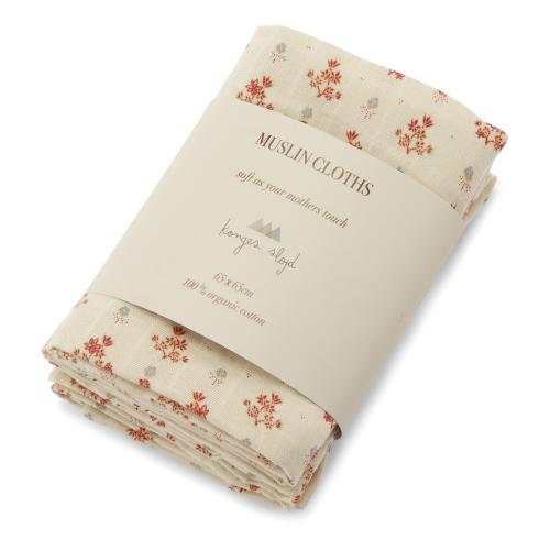 3 pack muslin cloth - Vintage floral red