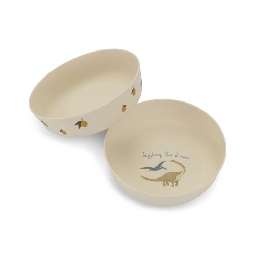 Konges Slöjd, Skålar 2-pack, Lemon/Dino