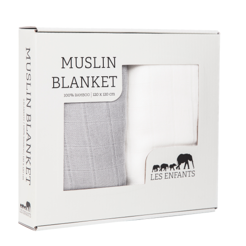 Muslinfiltar grå & vit - Les Enfants 2-pack