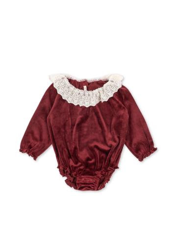 Venola Romper Red Dahlia GRS - röd sammetsbody med krage