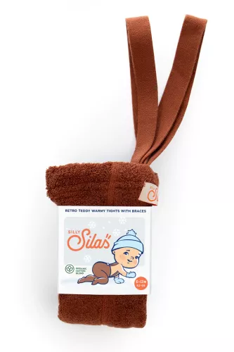Teddy warmy cotton tights, med fot, Cinnamon - Silly Silas