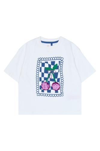 T-shirt Simone Körsbär med glitter - Bright white