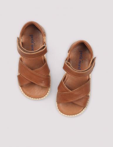 SANDAL CROSSOVER SCALLOP - COGNAC