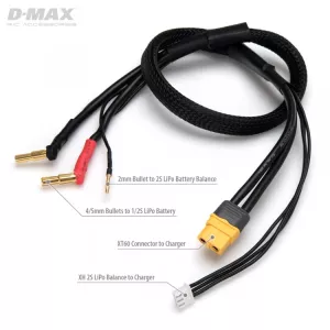 Laddkabel 4/5mm 2s LiPo till XT60 12AWG 500mm