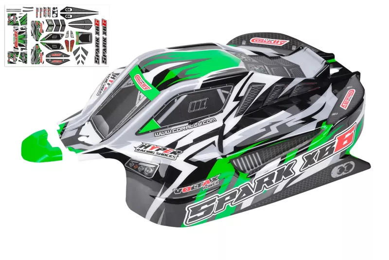 Polycarbonat kaross - Spark XB6 - målad - klippt - dekaler - Color Green - 1 st