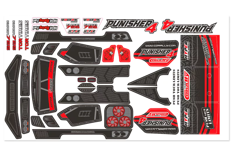 Body Decal Sheet  - Punisher 4 - Pre-Cut - Color Red - 1 Pc