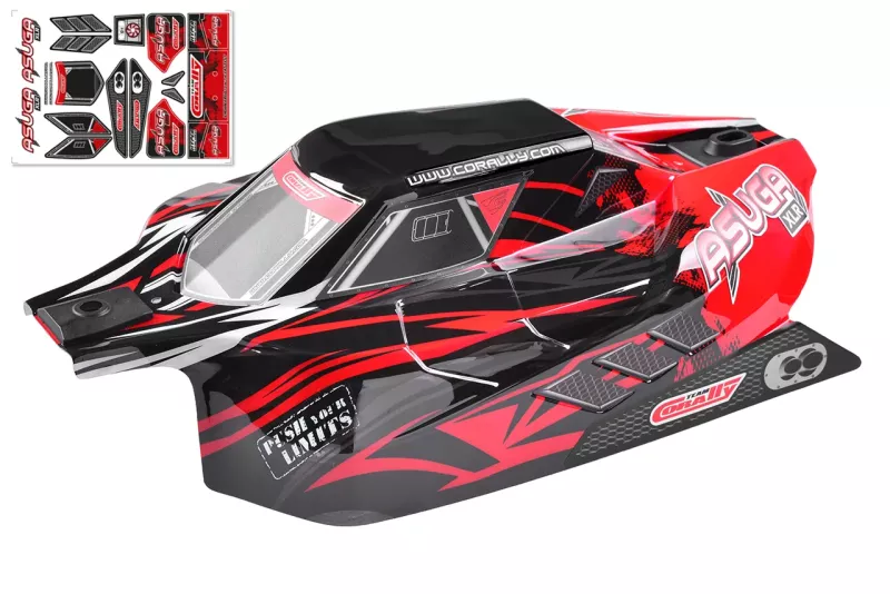 Polycarbonat kaross - Asuga XLR - målad - klippt - dekaler - Red Color - 1 st