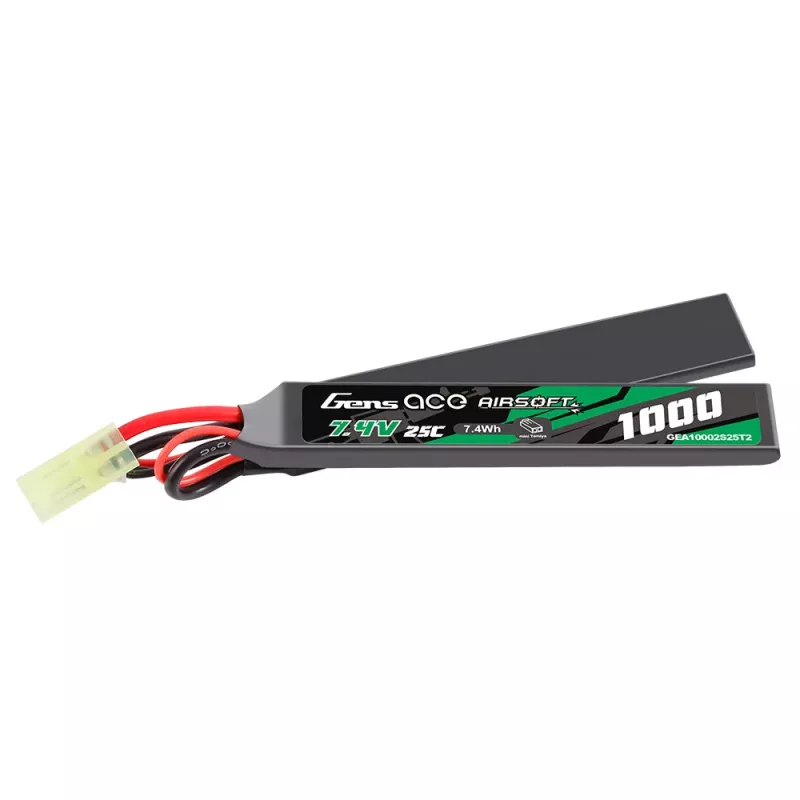 Gens ace 25C 1000mAh 2S1P 7.4V 2X Airsoft Gun Lipo-batteri med Tamiya-plugg