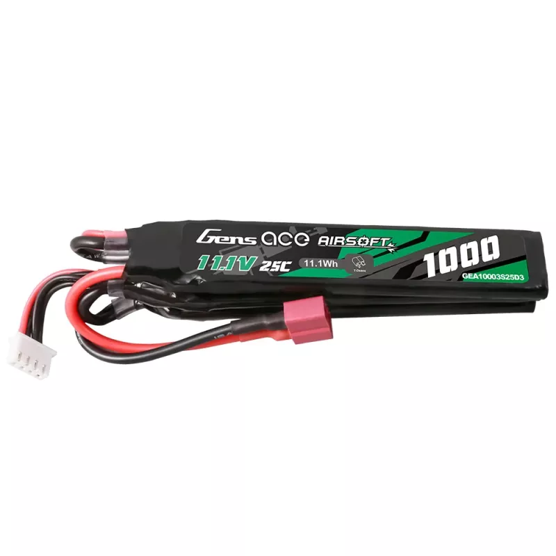 Gens ace 25C 1000mAh 3S1P 11.1V Nunchuck 3X Airsoft Gun Lipo-batteri med T-plugg
