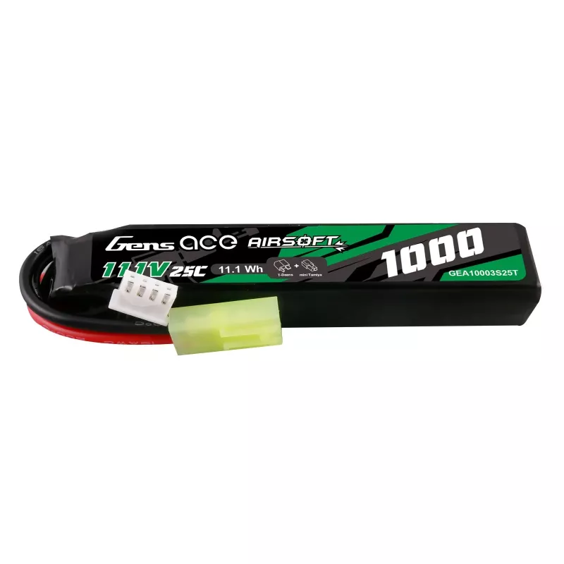 Gens ace 25C 1000mAh 3S1P 11.1V Airsoft Gun Lipo-batteri med mini Tamiya-plugg