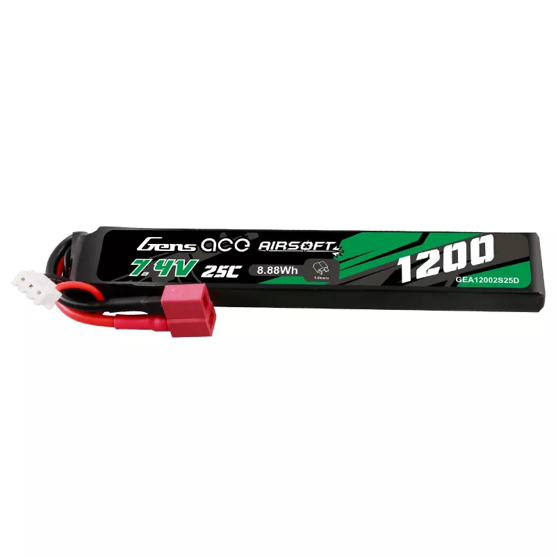 Gens ace 25C 1200mAh 2S1P 7.4V Airsoft Gun Lipo-batteri med T-plugg