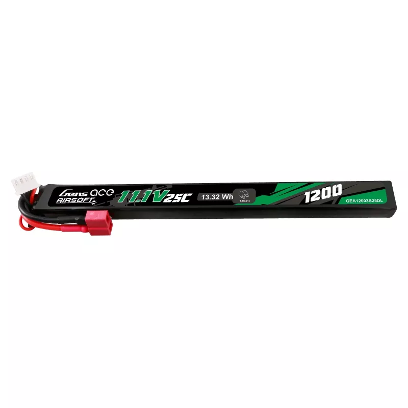 Gens Ace 25C 1200mAh 3S1P 11.1V Airsoft Gun Lipo-batteri med Deans(T) plugg lång storlek
