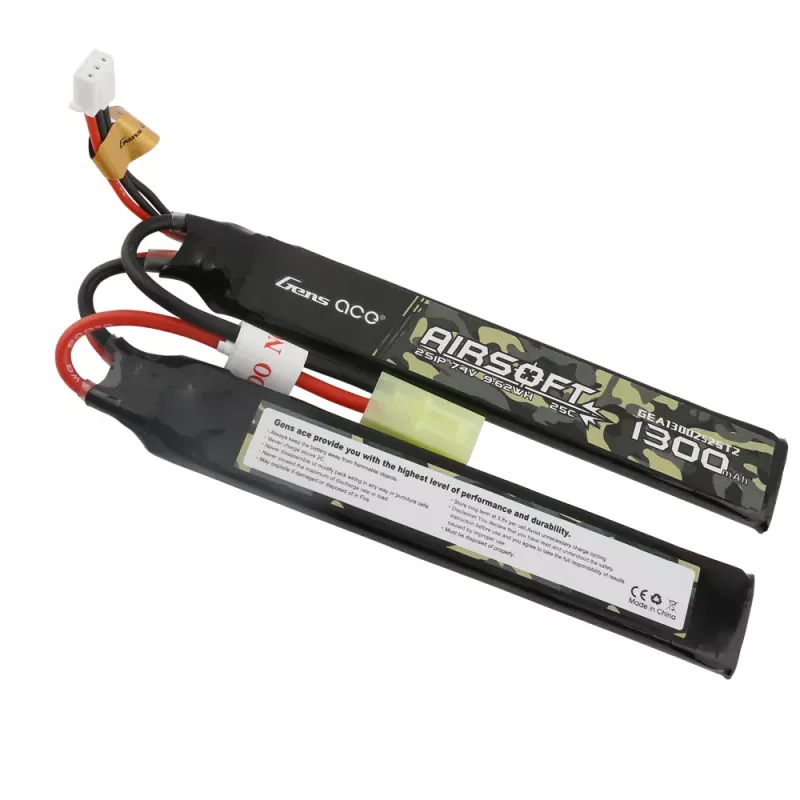 Gens ace 25C 1300mAh 2S1P 7.4V Saddle Airsoft Gun Lipo-batteri med Tamiya-kontakt