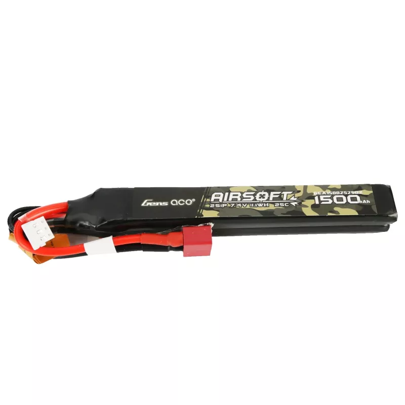 Gens ace 25C 1500mAh 2S1P 7.4V Nunchuck 2X Airsoft Gun Lipo-batteri med T-kontakt
