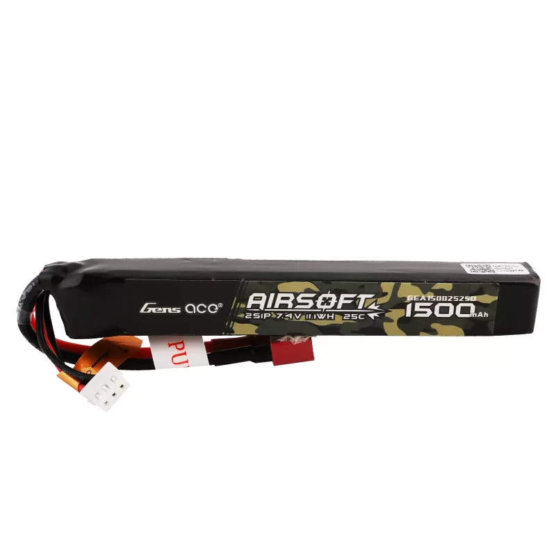 Gens ace 25C 1500mAh 2S1P 7.4V Airsoft Gun Lipo-batteri med T-kontakt
