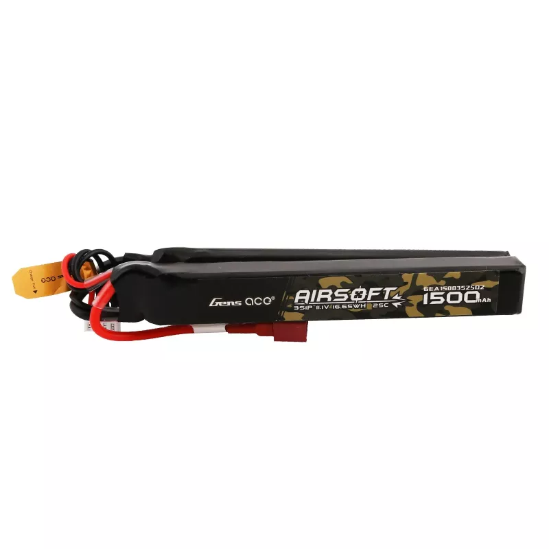 Gens ace 25C 1500mAh 3S1P 11.1V Nunchuck 2X Airsoft Gun Lipo-batteri med T-kontakt