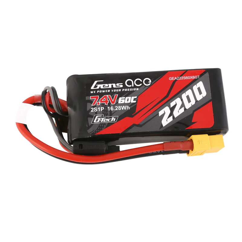 Gens ace G-Tech 2200mAh 7.4V 60C 2S1P Lipo Batteri XT60 Kontakt