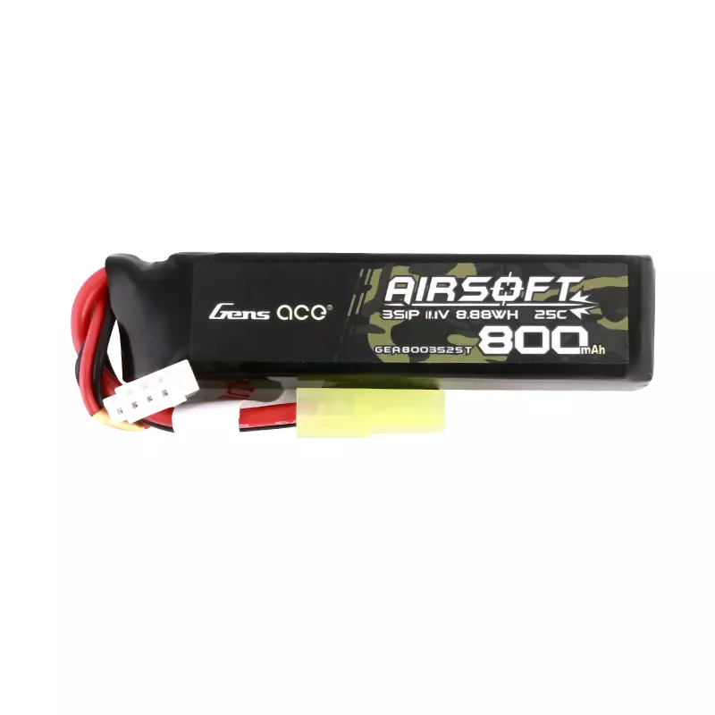 Gens Ace Lipo 800MAH 11.1V 25C 3S1P Airsoft Gun Lipo-batteri med mini Tamiya Plug