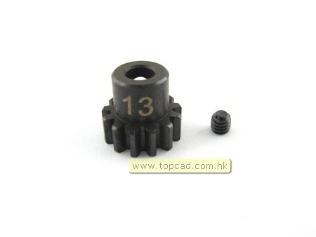 Piniong i härdat stål för 5 mm axel. 13 kuggar.