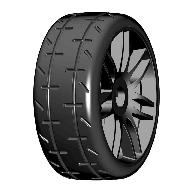 GRP Tyres 1:8 GT Däck/Fälg Färdiglimmat Svarta Fälgar