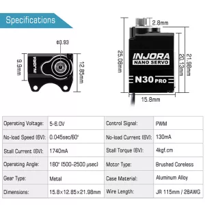INJORA High Torque N30 PRO NANO Servo ink. servoräddare 1/30 SCX30