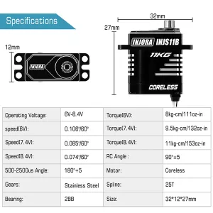 INJORA INJS11 INJS11B 11KG High Voltage Coreless Micro Servo for 1/24 SCX24