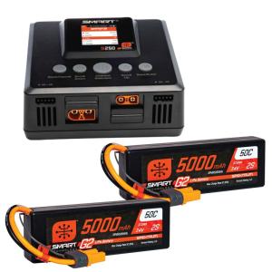 Spektrum Smart Batteri/Laddare Paket S250 Laddare/2S 7.4V G2 5000mAh 50C lipo