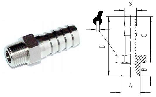 A19 Ø 14 - 1/2" Slangnippel inkl.tätning