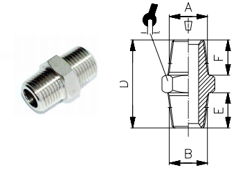 A2 1/4" - 3/8" Dubbelnippel konisk