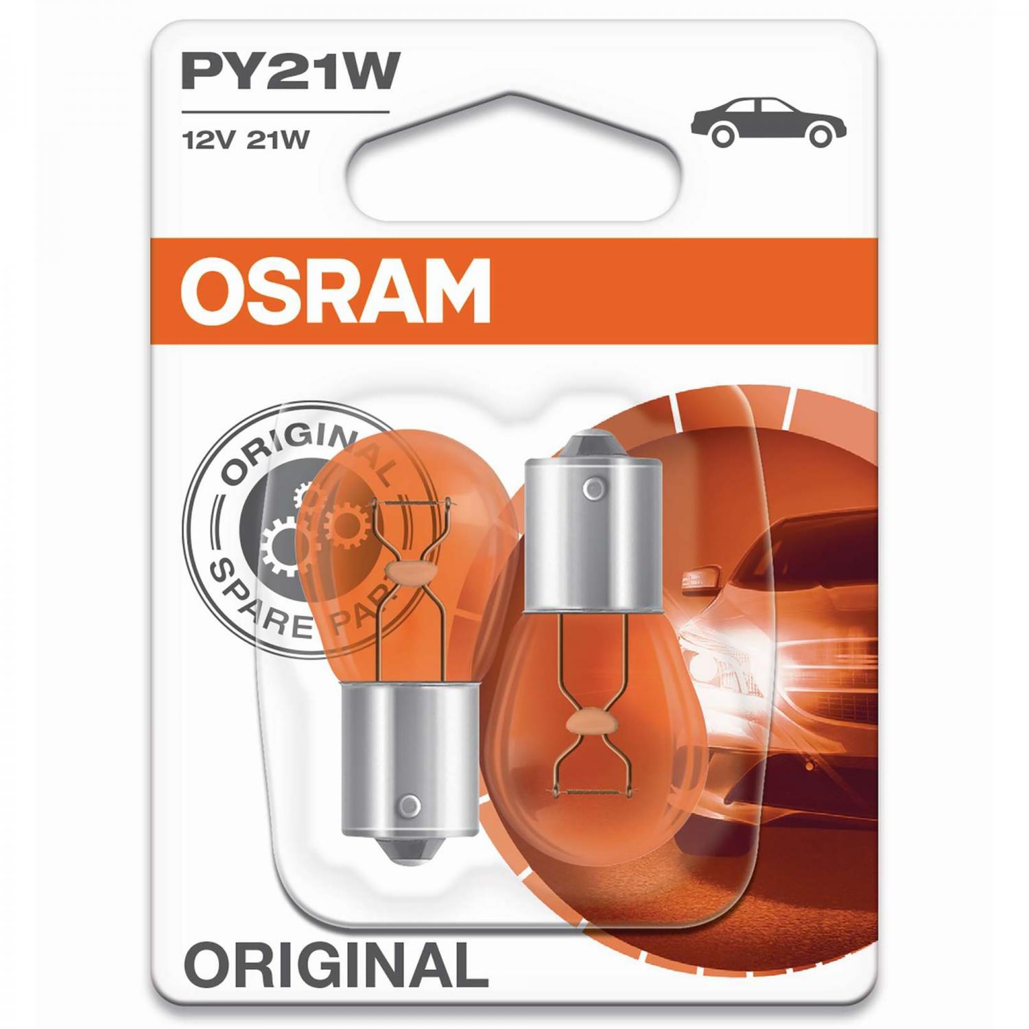 PY21W Orange Glödlampa a 12V 21W BAU15s Osram 2-pack