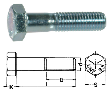 UNF 1/4"x25 (U6S) Sexkantsskruv 8.8 FZB