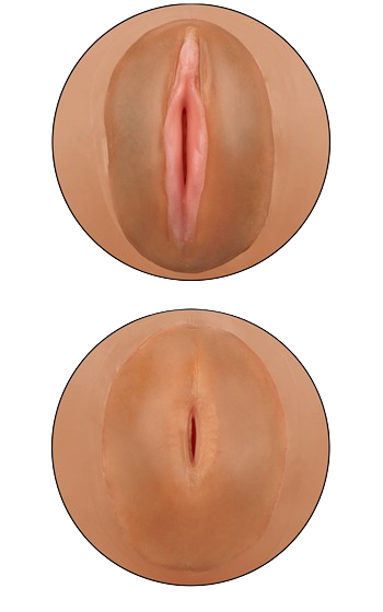 Sexdocka som står redo i doggy. Naturtrogen, i full storlek.