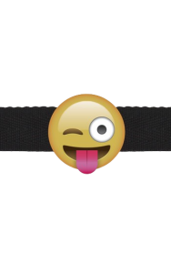 Ungdomlig gagball med ett lite lurigt smileytryck.