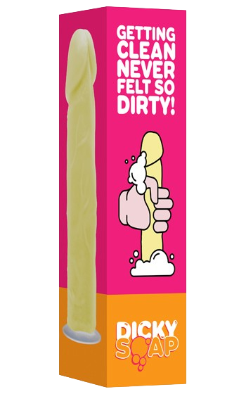 tvål i form av en penis i kartong